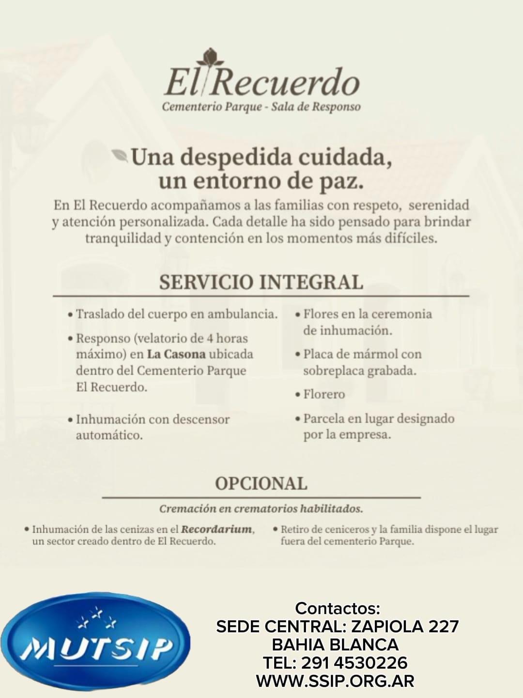 El Recuerdo Cementerio Parque - Beneficio destacado de MUTSIP