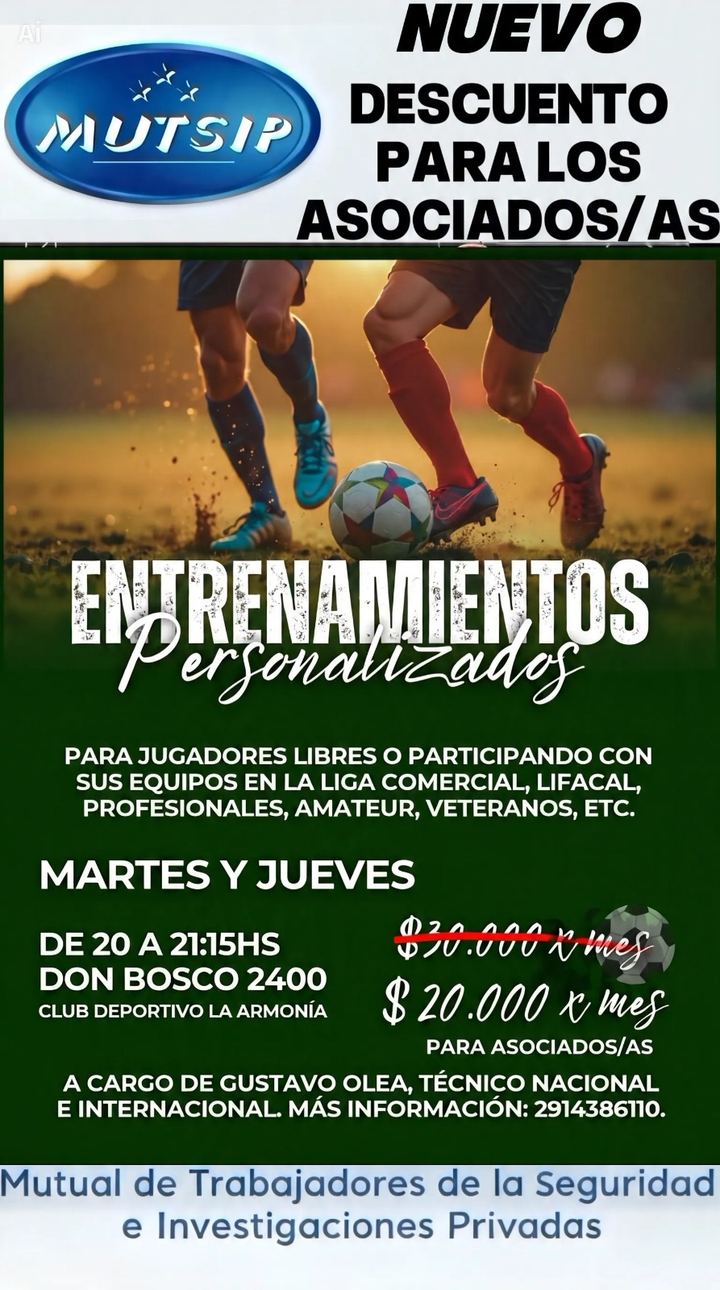 Entrenamientos Personalizados con Gustavo Olea - Beneficio MUTSIP para asociados