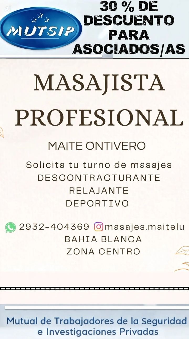Masajista Profesional Maite Ontivero - Beneficio MUTSIP para asociados