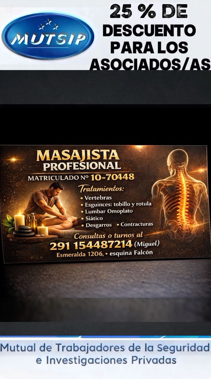 Masajista Profesional Miguel - Beneficio MUTSIP para asociados