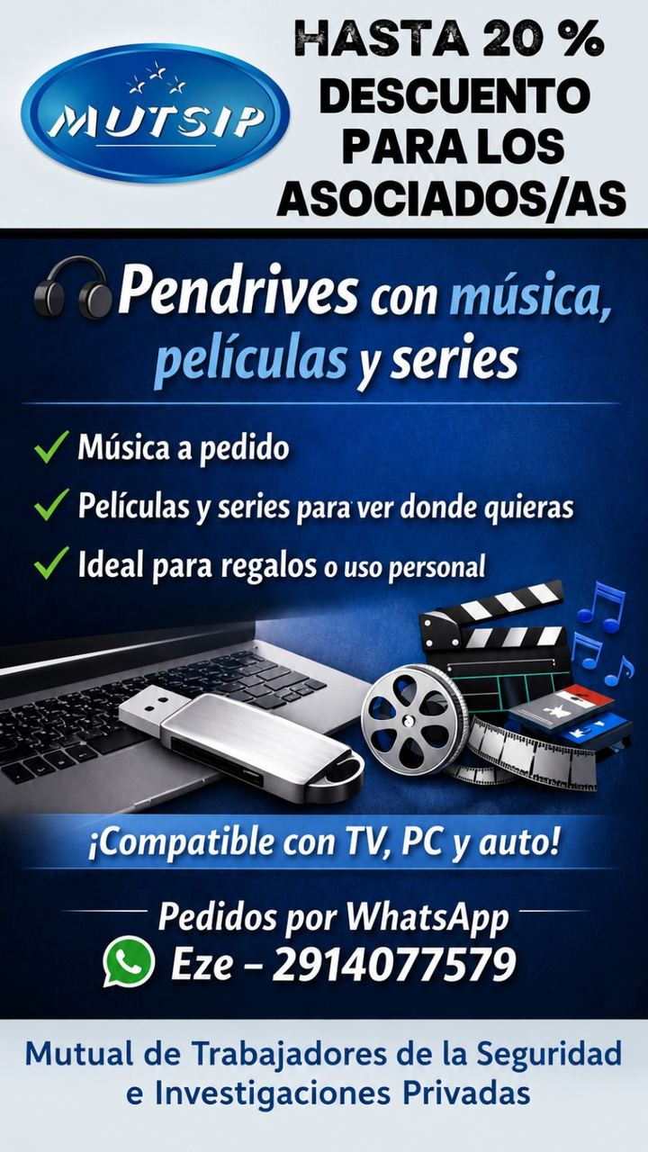 Pendrives con música, películas y series - Beneficio MUTSIP para asociados