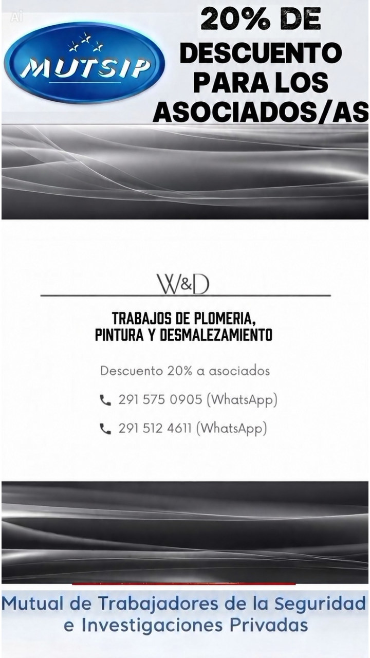 W&D - Plomería, pintura y desmalezamiento - Beneficio MUTSIP para asociados